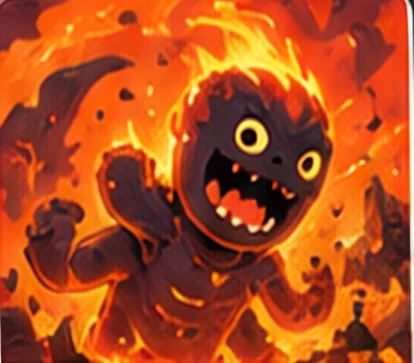 A grinning magma golem in a sea of fire