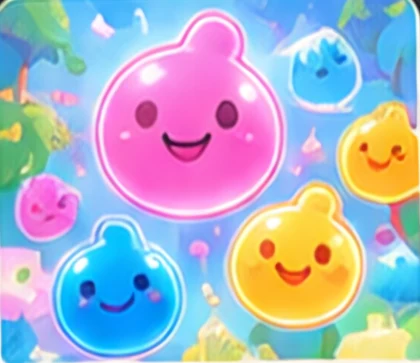 Smiling jelly blobs in bright colours
